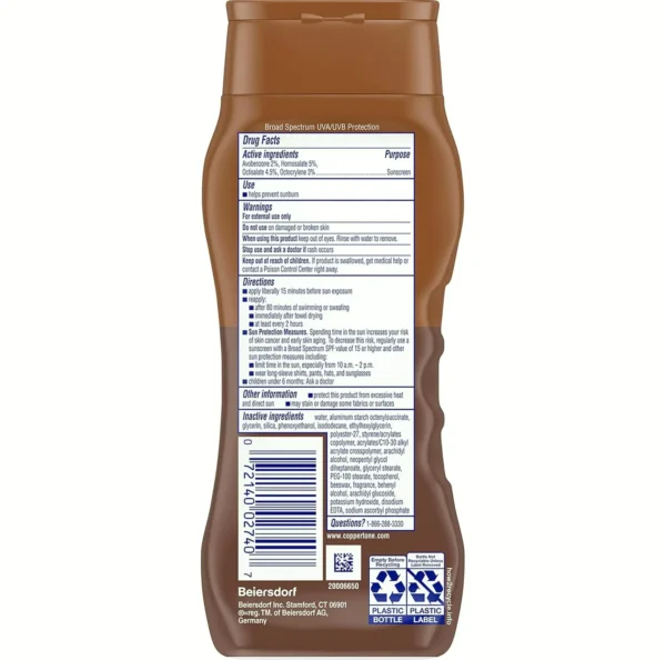 Coppertone's Tan Sunblock Lotion, Water Resistant Skin SPF 15, Eight Ounce Container