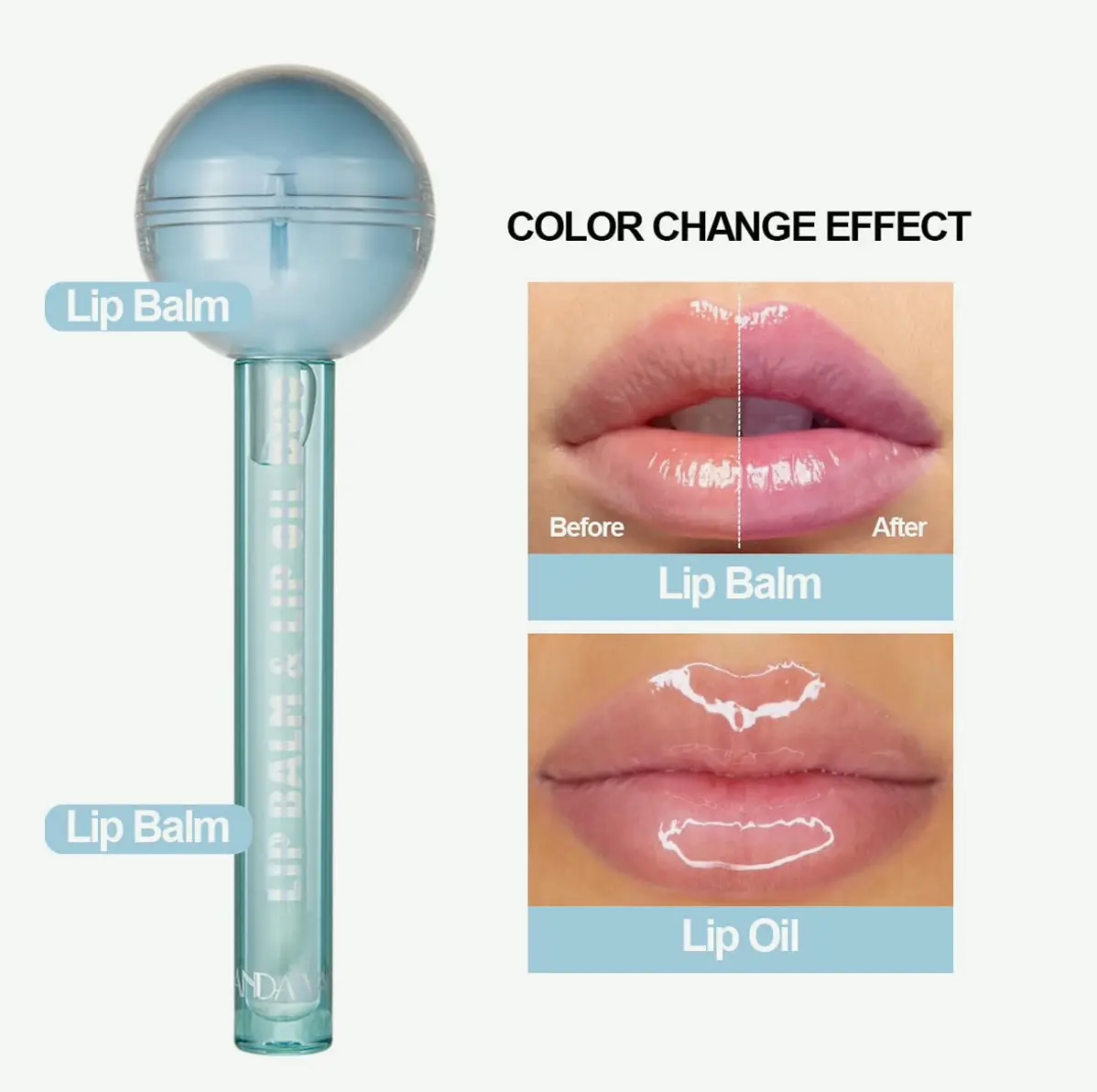 Colored Color Changing Lipstick & Vitamin E Lip Oil for Girls (Blue)