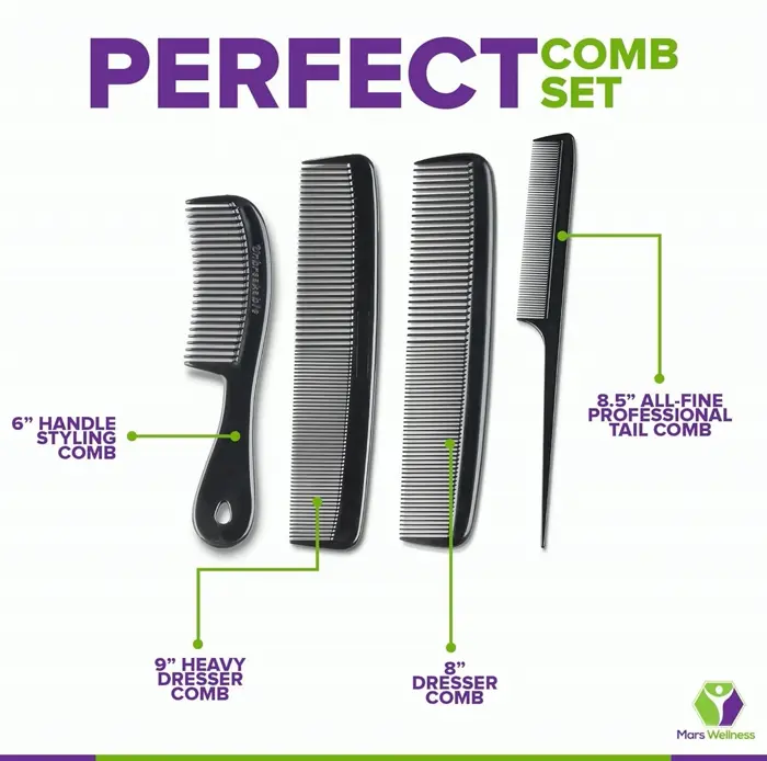 Mars 4-Piece Professional Comb Set - USA Made Styling Combs