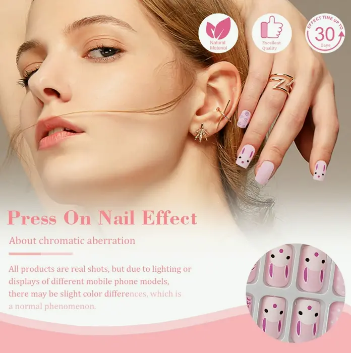 Spring Stick-On Nails Rabbit Pattern - 24 Units