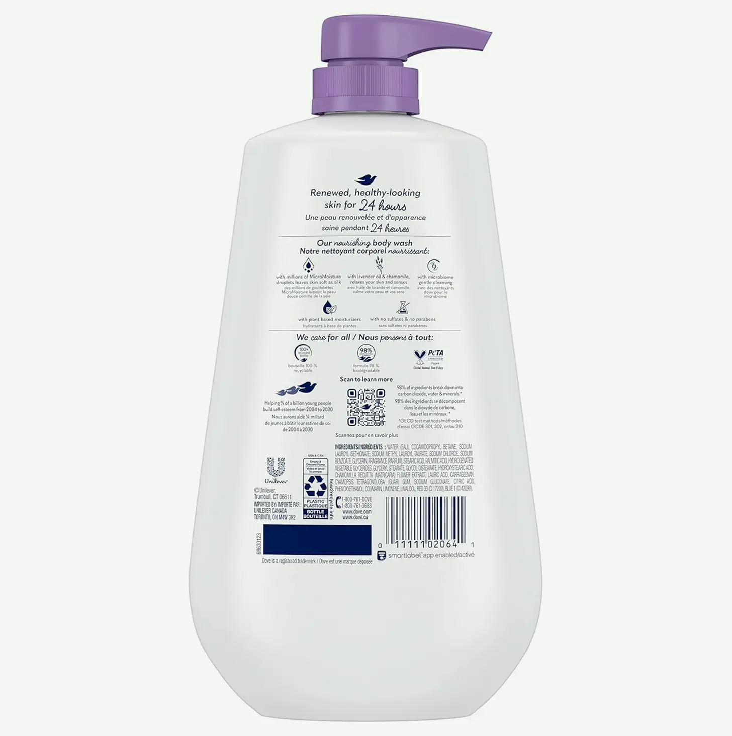 Dove's Lavender-Infused Body Gel with Dispenser, Three Bottles for Renewed Skin 30.6