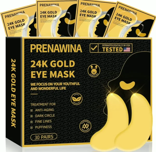 Anti Eye Masks for Swollen Under Eyes Care, 30 Pairs Gold Gel Pads