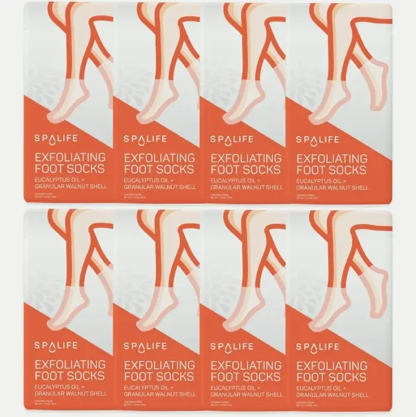 SpaLifeScrubbing Foot Booties - Eucalyptus Extract + Granular Walnut Particles Eight Pack