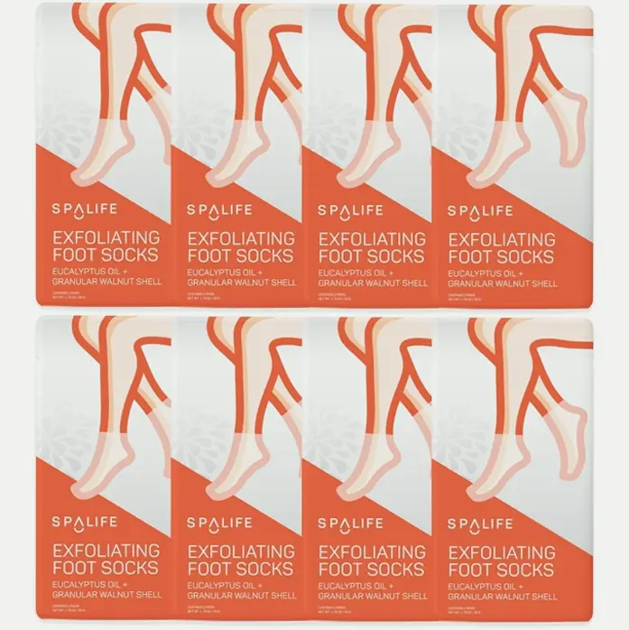 SpaLifeScrubbing Foot Booties - Eucalyptus Extract + Granular Walnut Particles Eight Pack