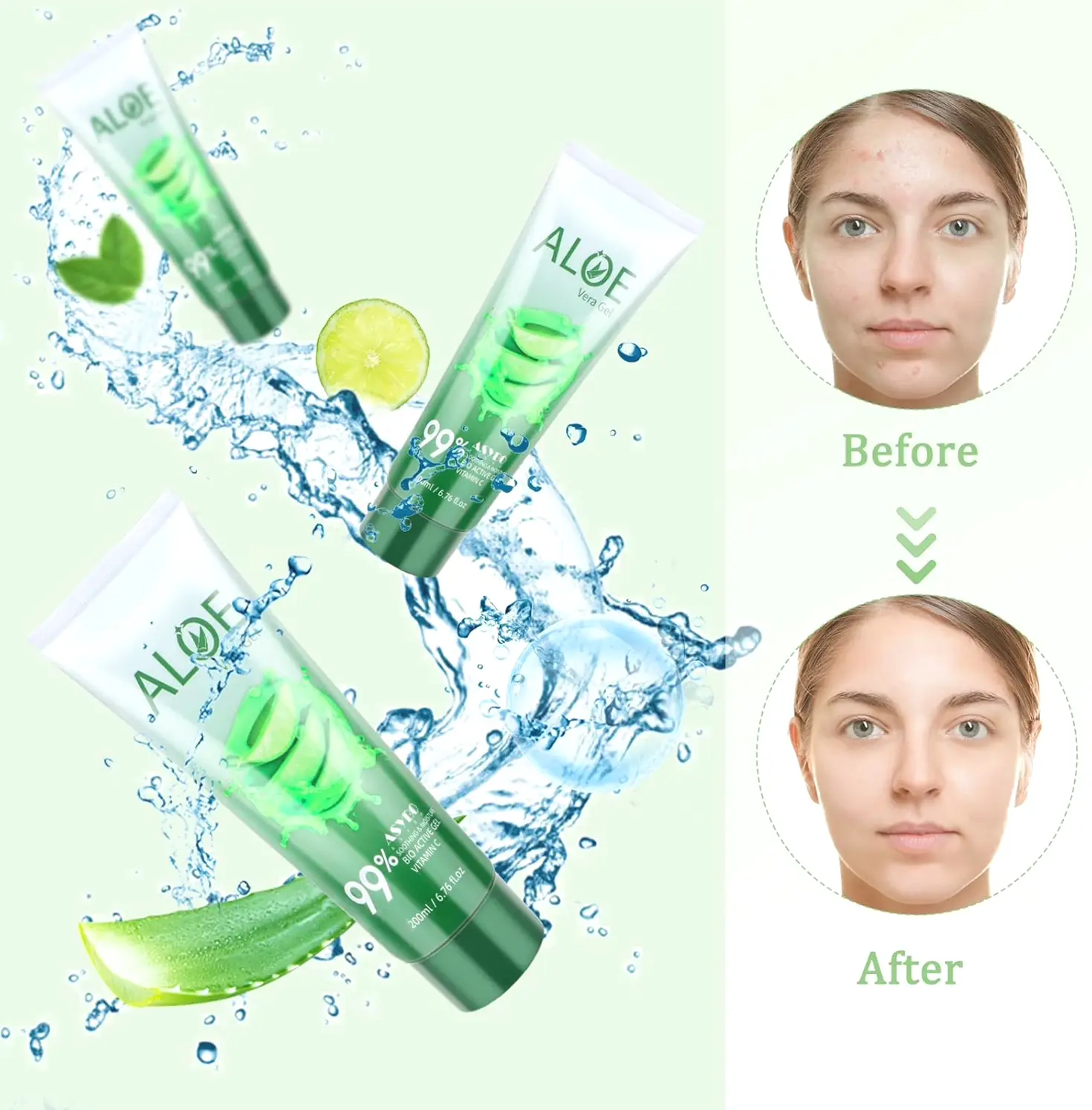 Organic Aloe Vera Gel 200x2 - Moisturizing Aloe Cream for Sunburn