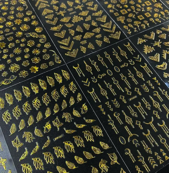 10 Sheets Golden Nail Decals 3D Sticky Floral Leaf Design Nail Decoration