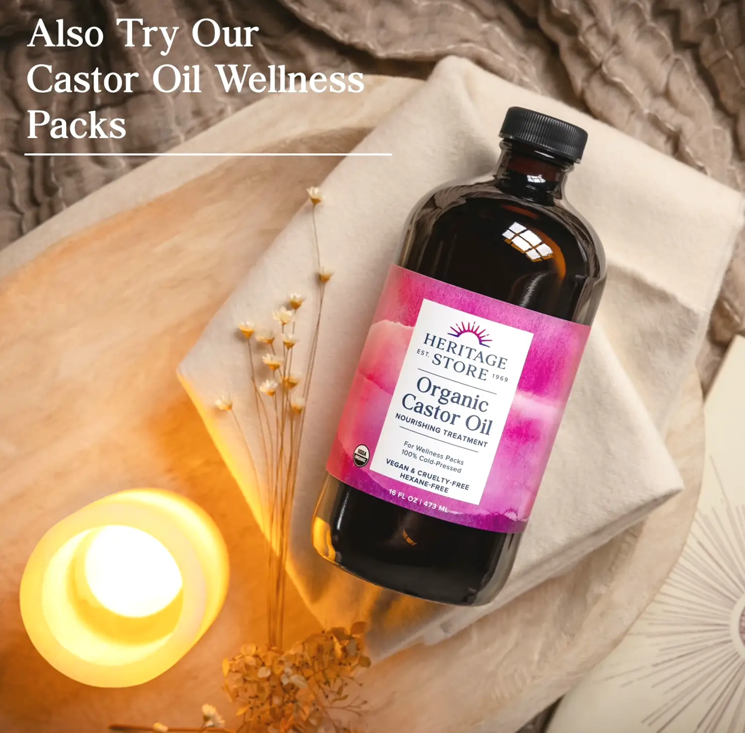 Natural Castor Oil - Bottle, Hydration for Hair, Skin & Lashes | 16oz