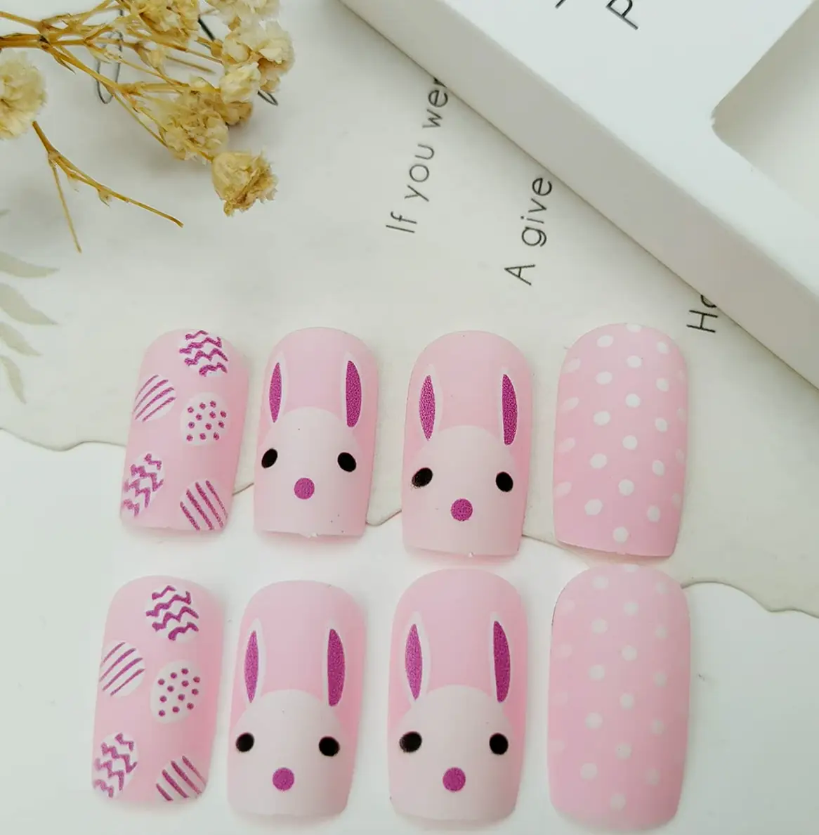 Spring Stick-On Nails Rabbit Pattern - 24 Units