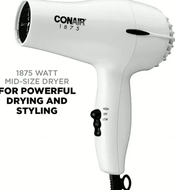 Conair Brand Blow Dryer, 1875 Watt Medium Hair Dryer, White Color