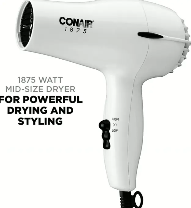Conair Brand Blow Dryer, 1875 Watt Medium Hair Dryer, White Color