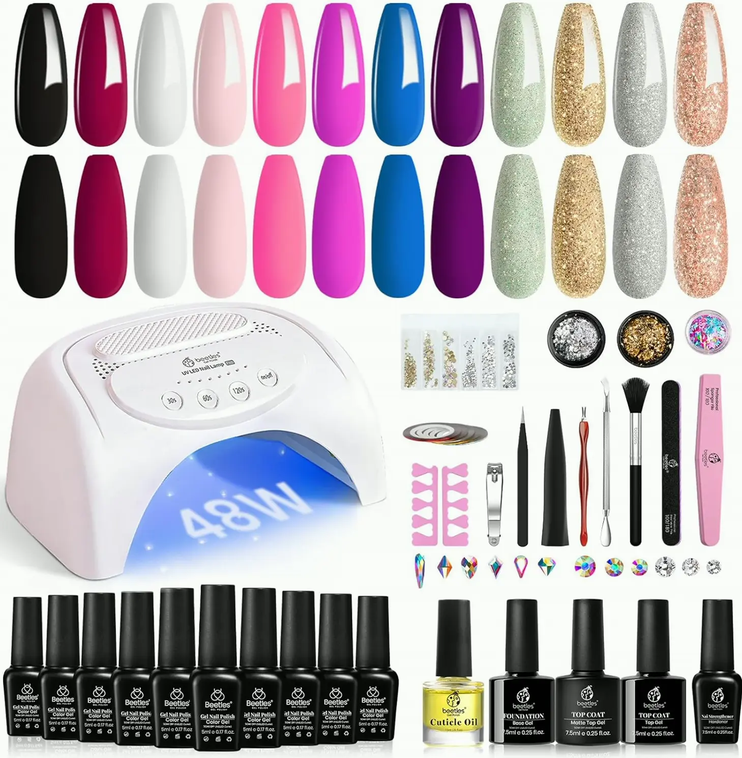 Beetles 12 Shades Nail Polish Set with UV Light