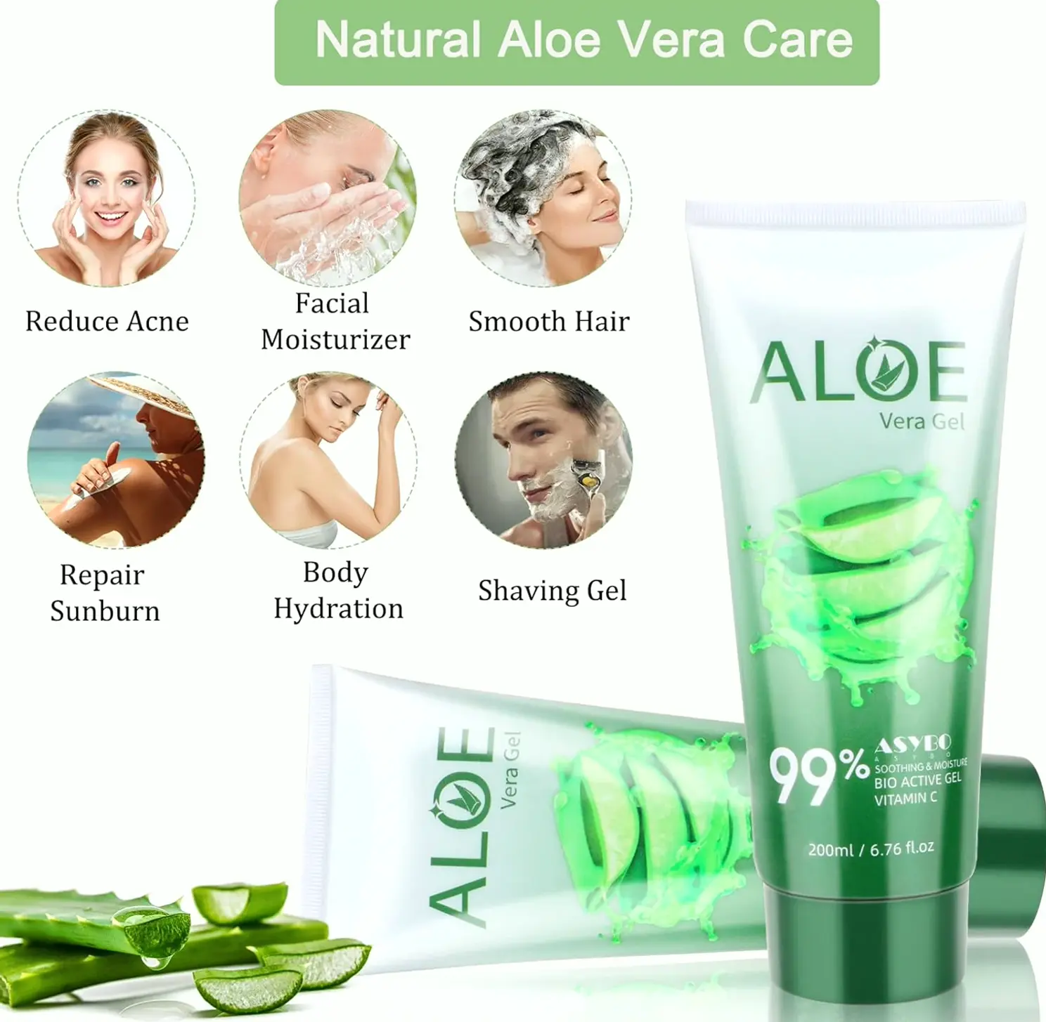 Organic Aloe Vera Gel 200x2 - Moisturizing Aloe Cream for Sunburn