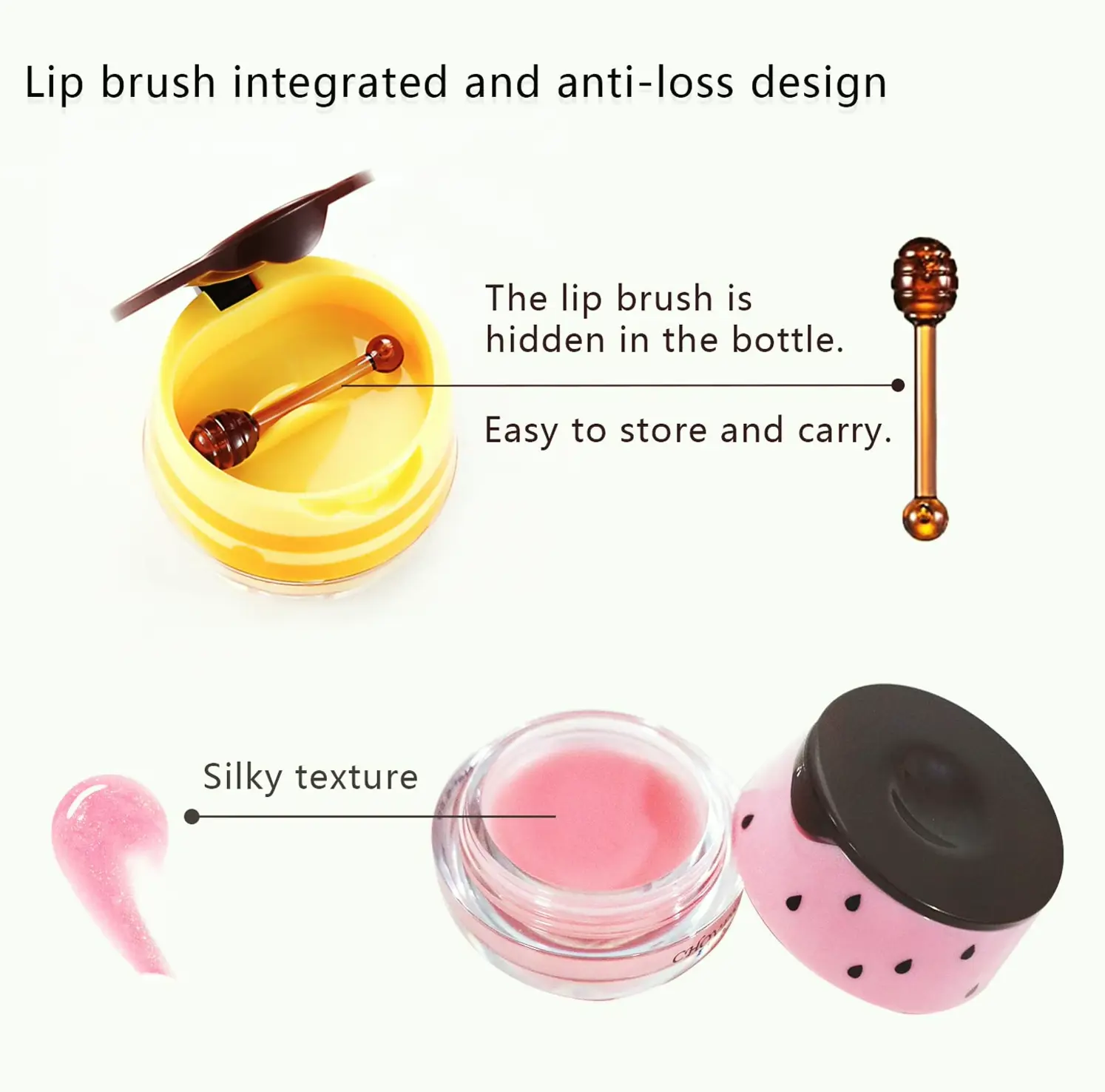 2PCS Honey & Strawberry Lip Balm with Brush