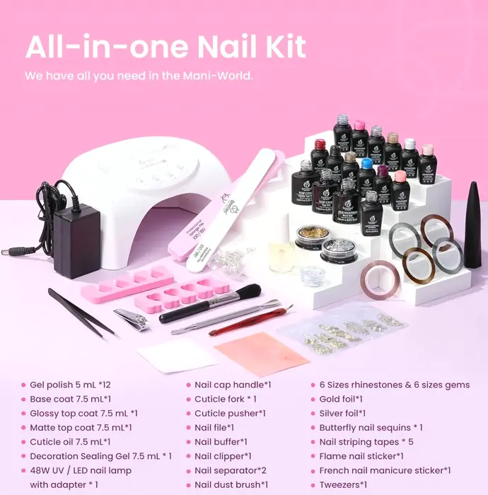 Beetles 12 Shades Nail Polish Set with UV Light