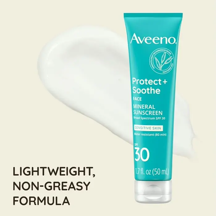 Aveeno Shield + Soothe Face Natural Sunscreen SPF 30, Weightless, Waterproof, 1.7 fl. oz.
