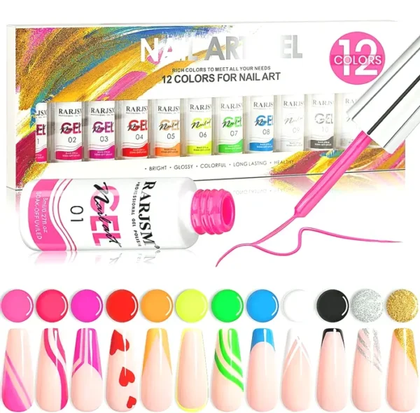 Manicure Polish Kit - 12 Vibrant Colors With Glitter