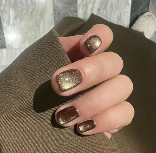 Golden Cat's Eye Press on Nails Short Square
