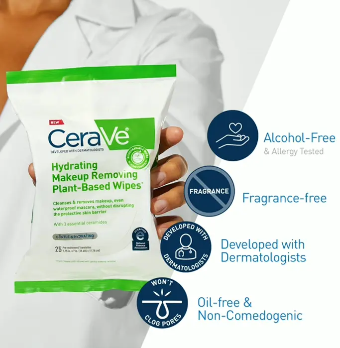 Cera Moisturizing Facial Wipes - Sensitive Skin, Biodegradable