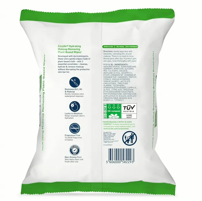 Cera Moisturizing Facial Wipes - Sensitive Skin, Biodegradable