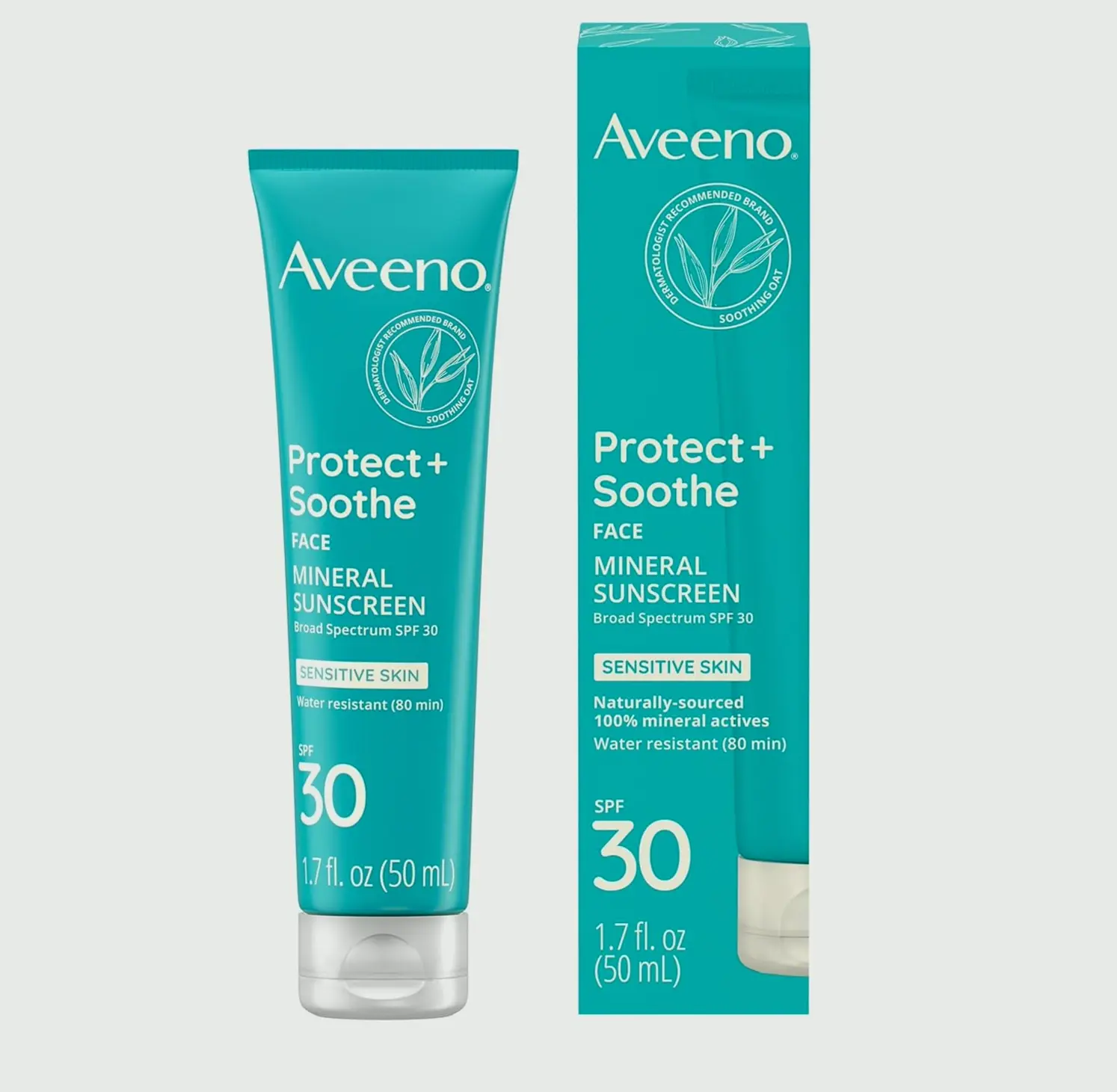 Aveeno Shield + Soothe Face Natural Sunscreen SPF 30, Weightless, Waterproof, 1.7 fl. oz.