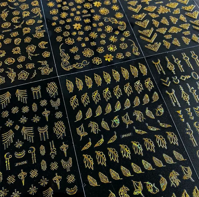 10 Sheets Golden Nail Decals 3D Sticky Floral Leaf Design Nail Decoration