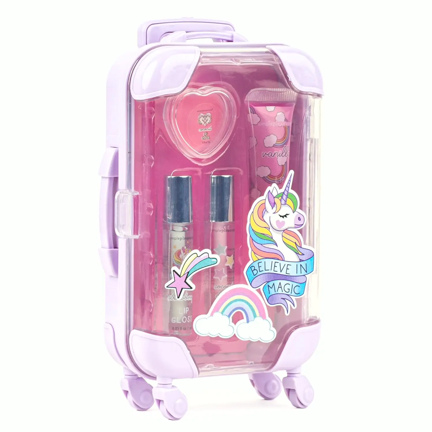 4-Piece Kids Lip Gloss Care Set Fruity Flavored, Realistic Suitcase