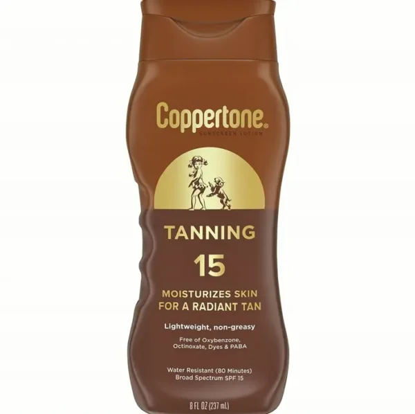 Coppertone's Tan Sunblock Lotion, Water Resistant Skin SPF 15, Eight Ounce Container