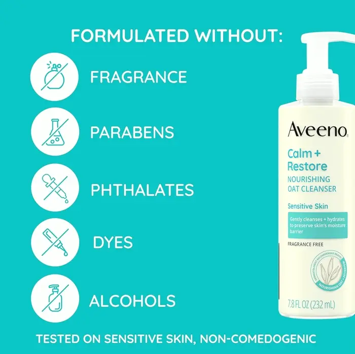 Aveeno Calm and Restore Soothing Oat Facial Cleanser, Gentle Care, 7.8 fl. oz