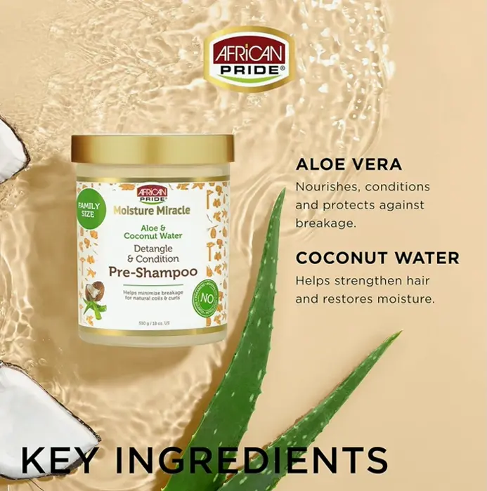 Afro Moisture Miracle Pre-Shampoo using Aloe and Coconut Water - 18 ounces