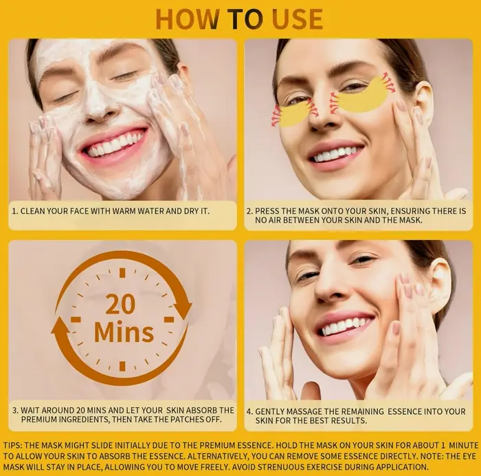 Anti Eye Masks for Swollen Under Eyes Care, 30 Pairs Gold Gel Pads