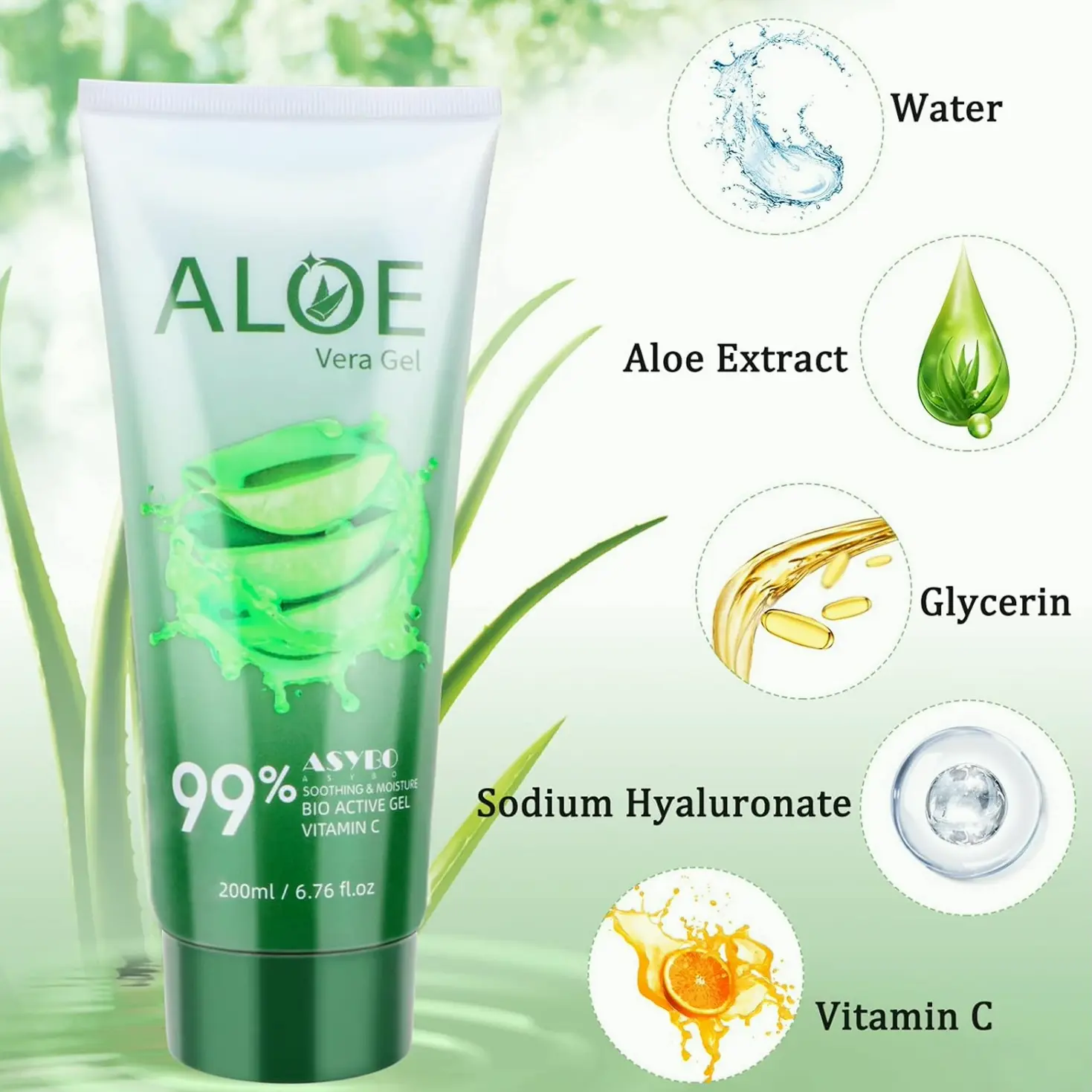 Organic Aloe Vera Gel 200x2 - Moisturizing Aloe Cream for Sunburn