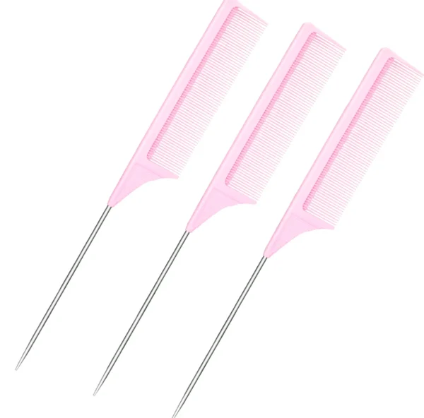 Metal Pin Teasing Comb: 3 Pack (Rose)