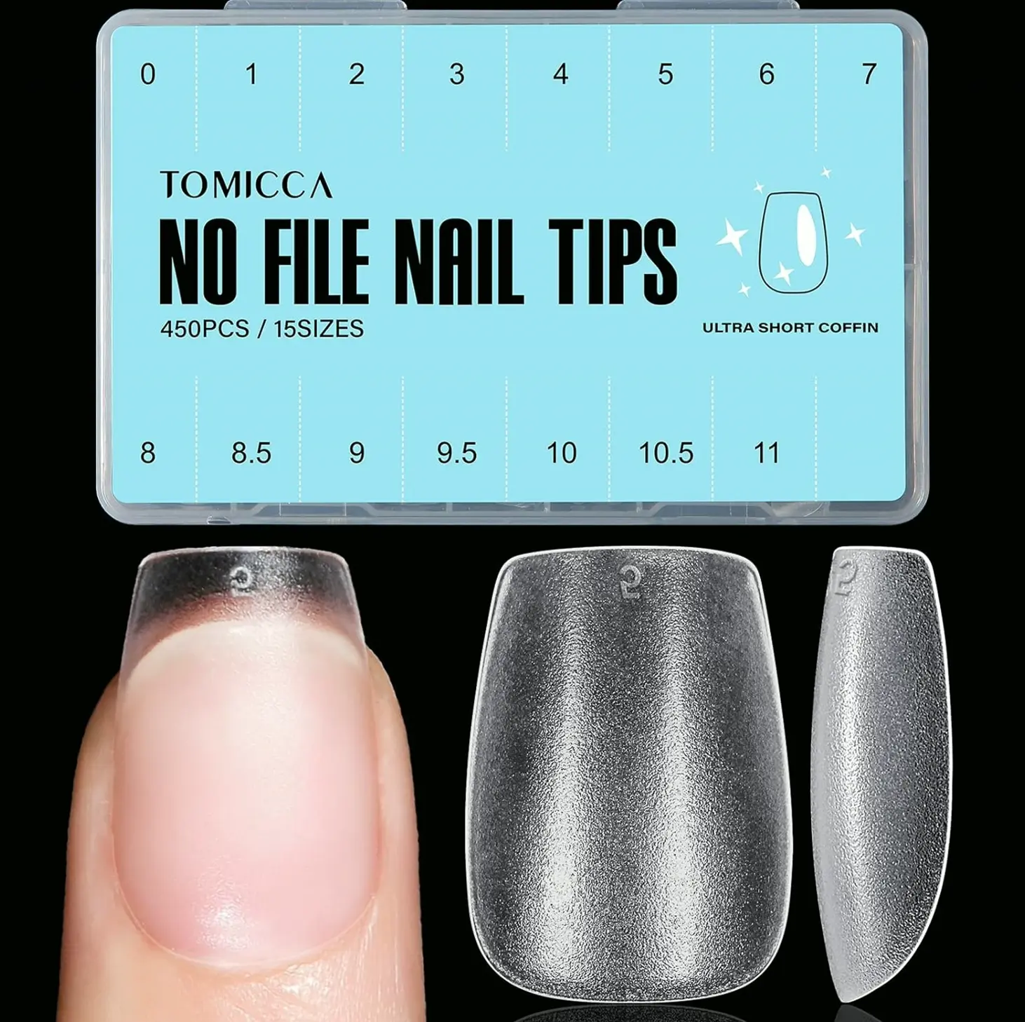 TOMICCA Brand Extra Short Coffin Nail Extensions - 450Pcs Full Cover, Durable Gel