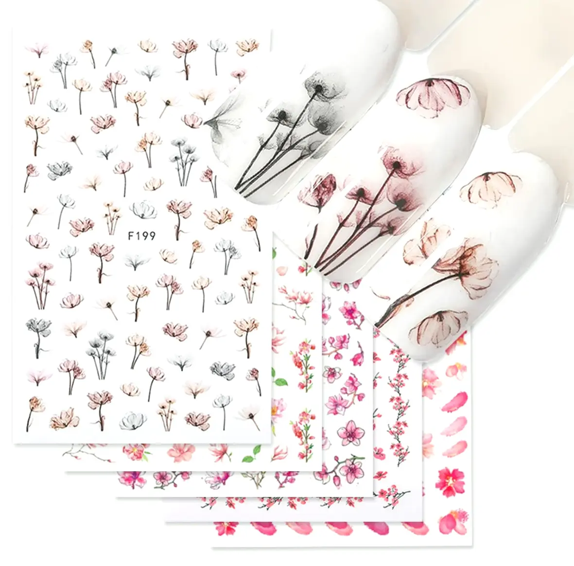 Flower Nail Design Stickers Three-Dimensional Set