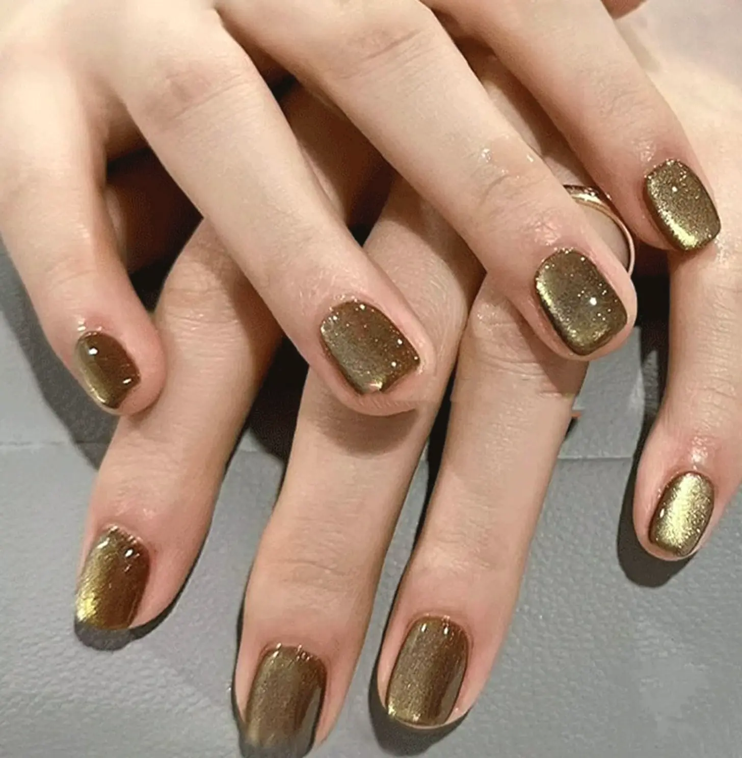 Golden Cat's Eye Press on Nails Short Square