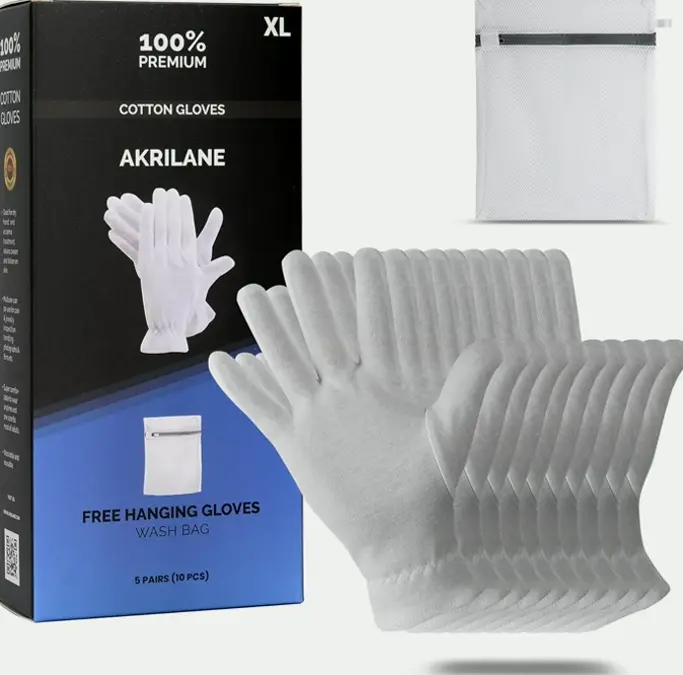 XL Cotton Gloves for Dry Skin (5 Pairs)