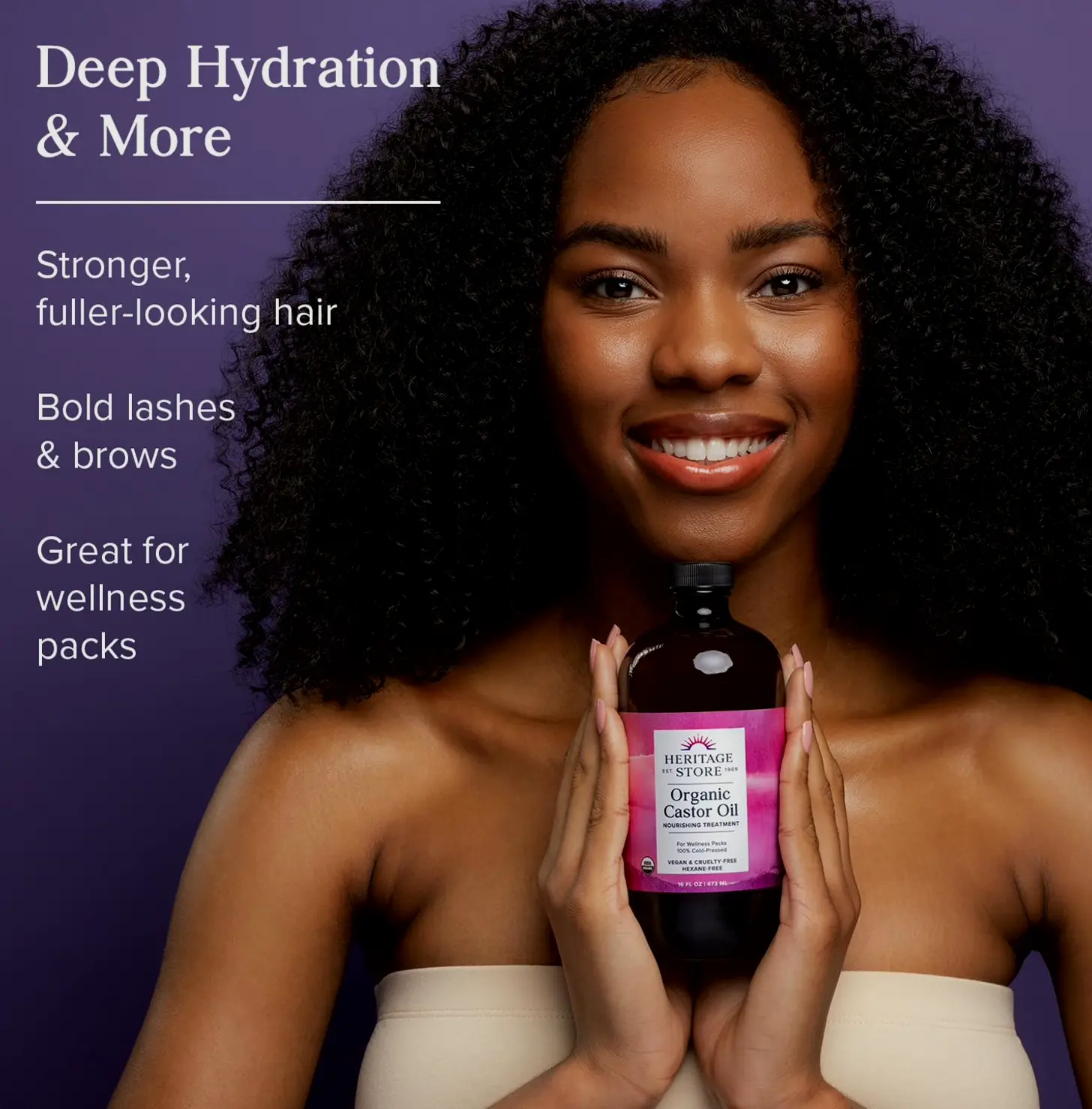 Natural Castor Oil - Bottle, Hydration for Hair, Skin & Lashes | 16oz