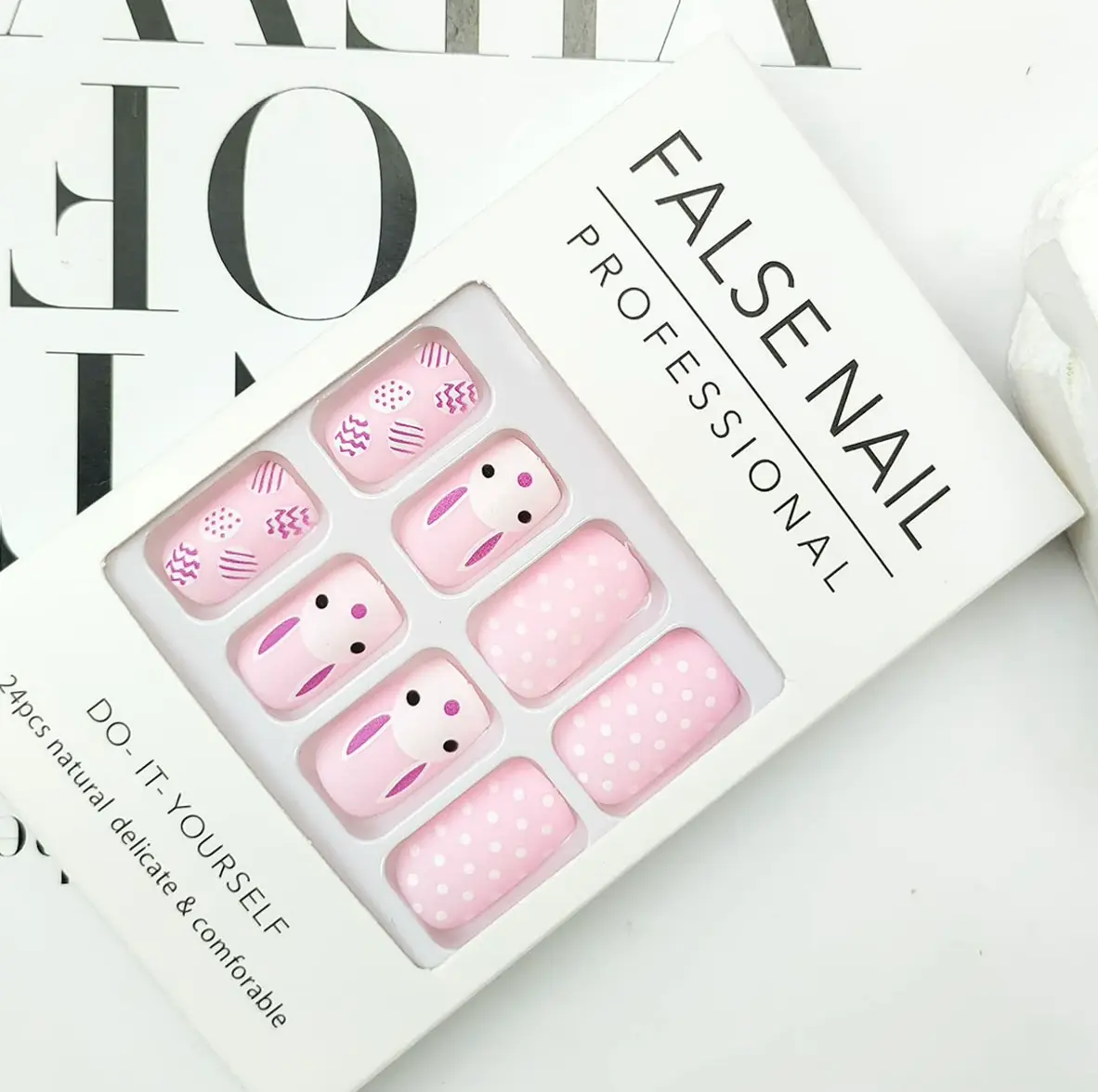 Spring Stick-On Nails Rabbit Pattern - 24 Units